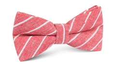 Crimson Red Linen Pinstripe Bow Tie