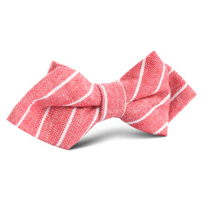 Crimson Red Linen Pinstripe Diamond Bow Tie