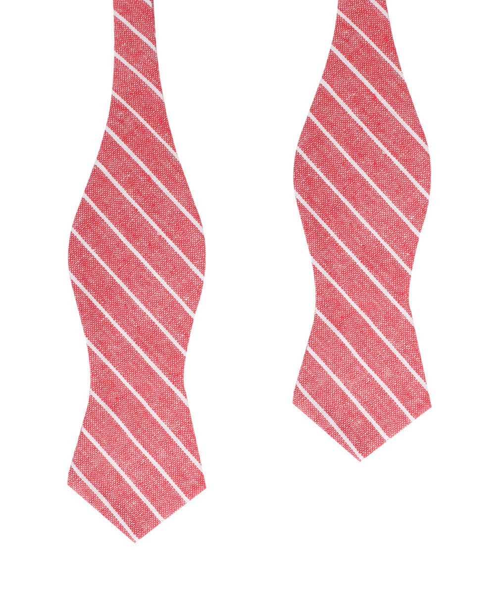 Crimson Red Linen Pinstripe Diamond Self Bow Tie