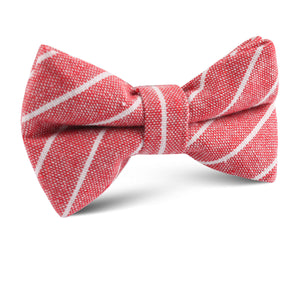 Crimson Red Linen Pinstripe Kids Bow Tie