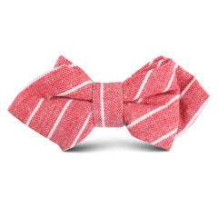 Crimson Red Linen Pinstripe Kids Diamond Bow Tie