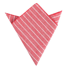 Crimson Red Linen Pinstripe Pocket Square