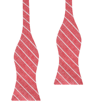 Crimson Red Linen Pinstripe Self Bow Tie