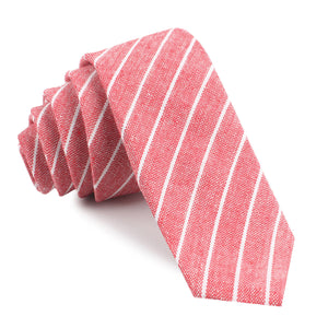 Crimson Red Linen Pinstripe Skinny Tie