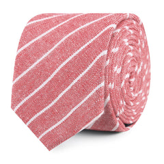 Crimson Red Linen Pinstripe Slim Tie