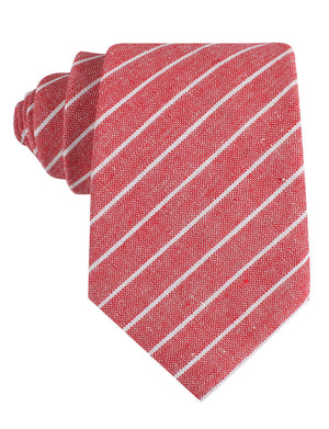 Crimson Red Linen Pinstripe Tie