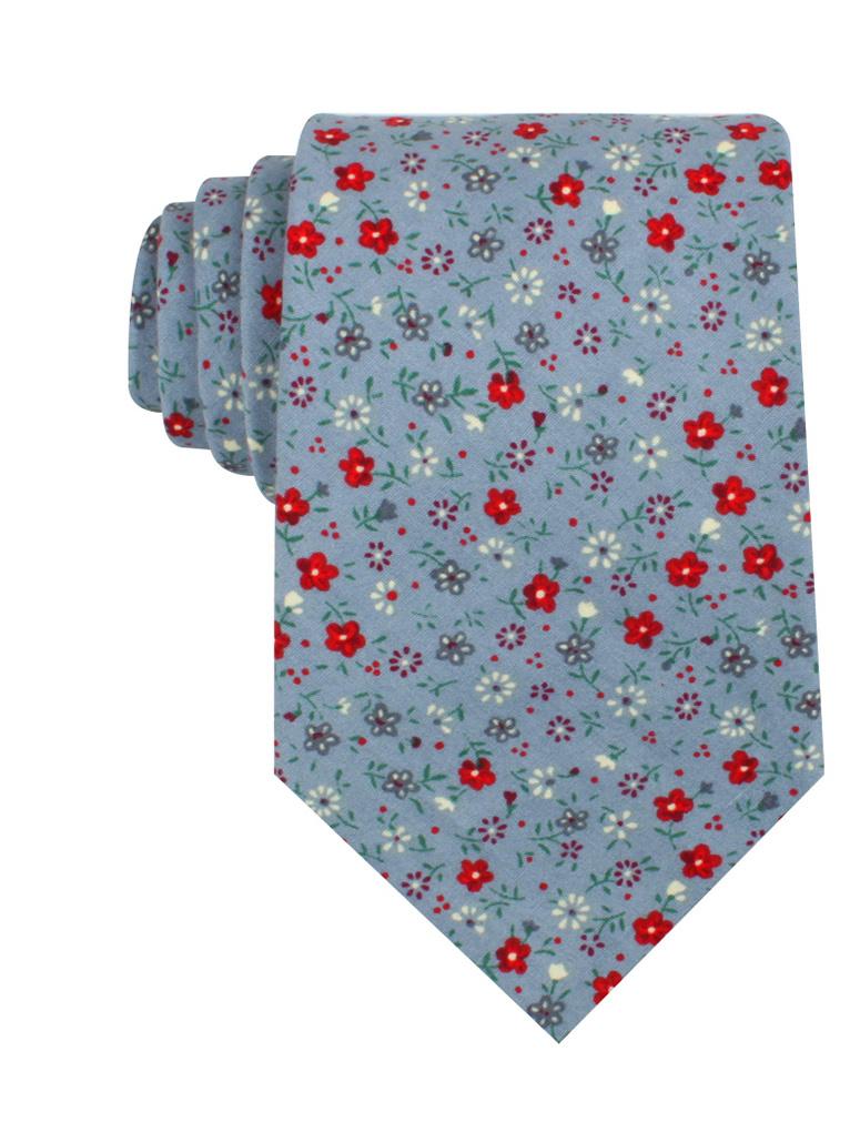 Crimson Rose Steel-Blue Floral Necktie