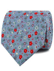 Crimson Rose Steel-Blue Floral Neckties