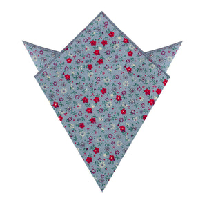 Crimson Rose Steel-Blue Floral Pocket Square