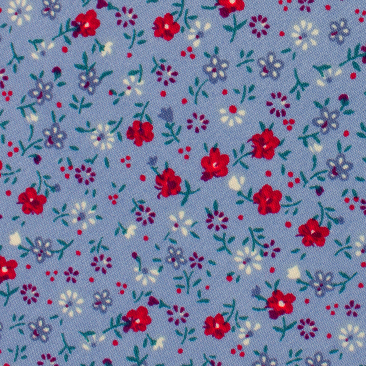 Crimson Rose Steel-Blue Floral Pocket Square Fabric