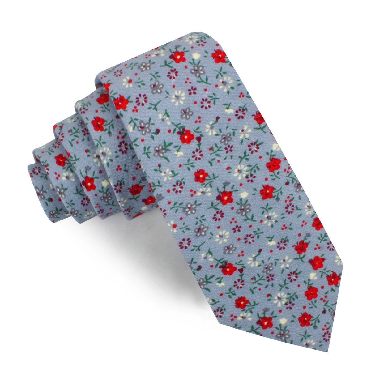 Crimson Rose Steel-Blue Floral Skinny Tie