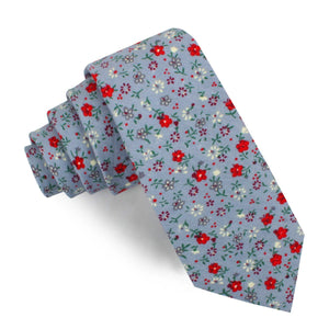 Crimson Rose Steel-Blue Floral Skinny Tie