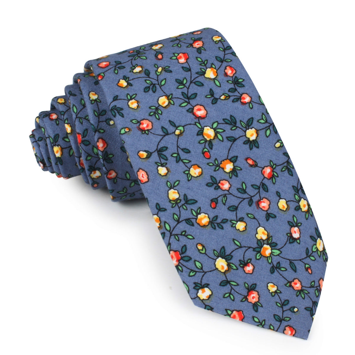 Dantesco Museo Floral Skinny Tie | Dusty Blue Slim Ties | Mens Necktie ...