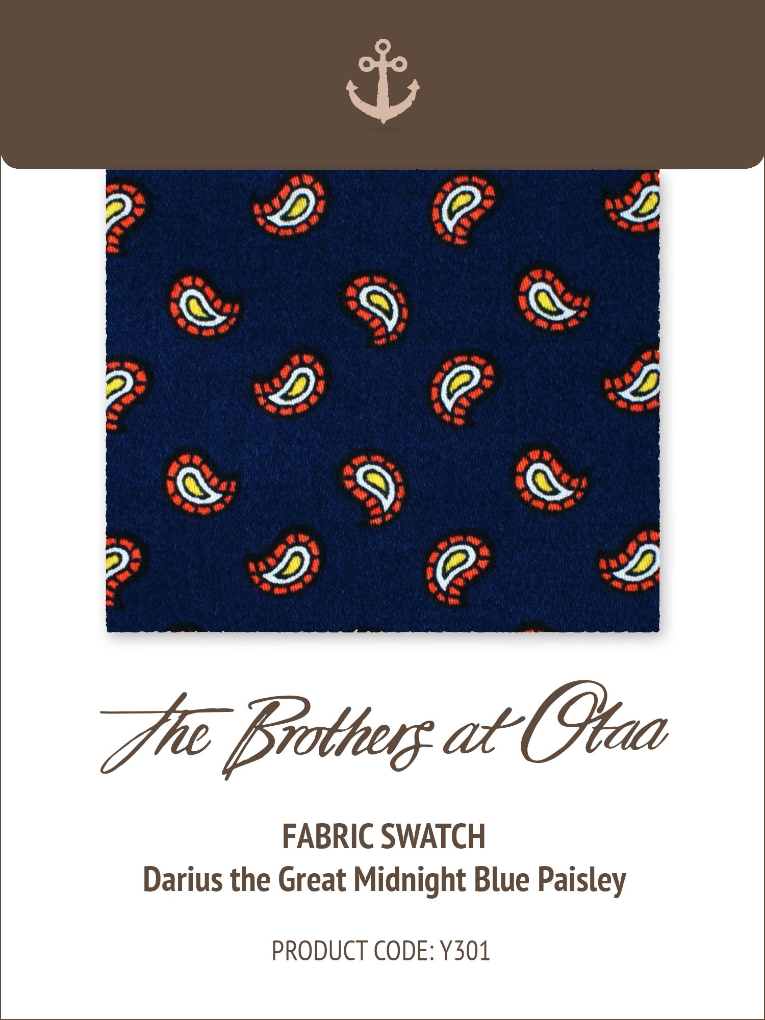 Darius the Great Midnight Blue Paisley Y301 Fabric Swatch