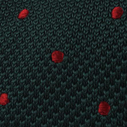 Dark Green with Burgundy Polkadot Knitted Tie Fabric