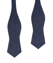 Dark Blue Raw Denim Linen Diamond Self Bow Tie
