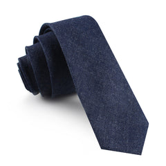 Dark Blue Raw Denim Linen Skinny Tie