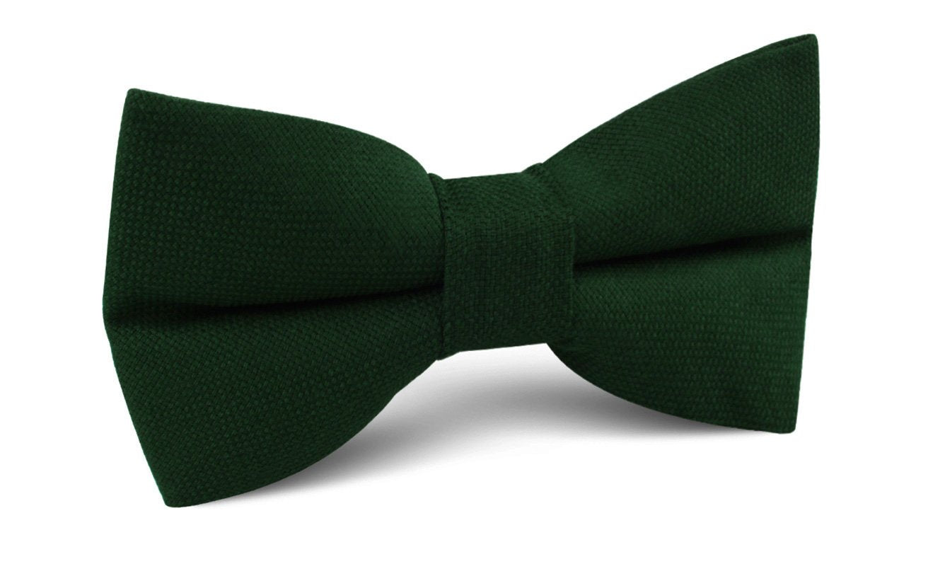 Dark Emerald Green Linen Bow Tie