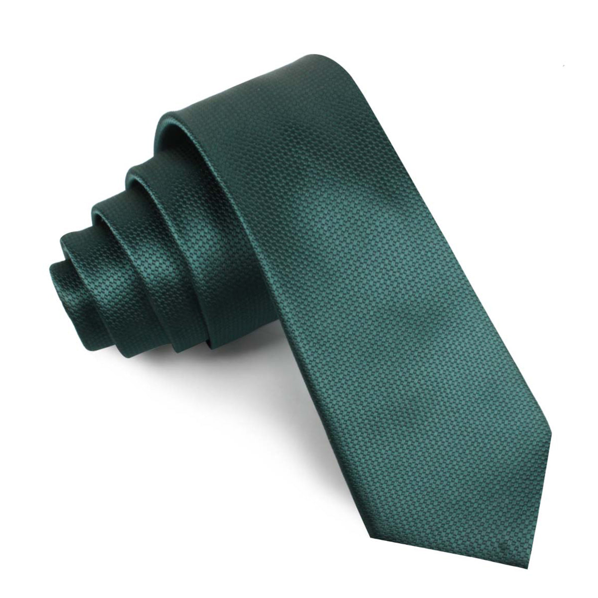 Dark Green Basket Weave Skinny Tie