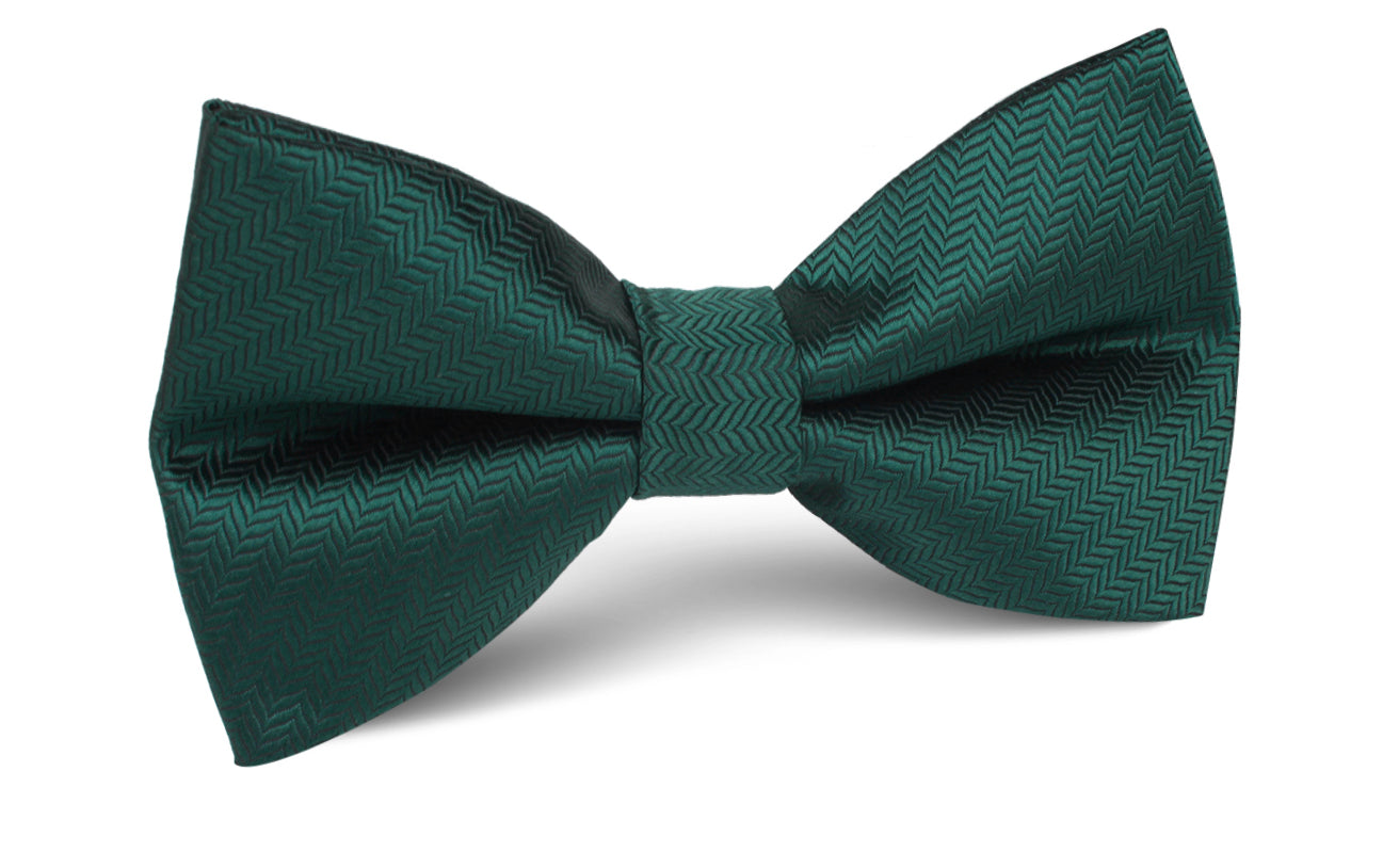 Dark Green Herringbone Bow Tie