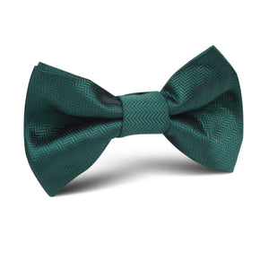 Dark Green Herringbone Kids Bow Tie