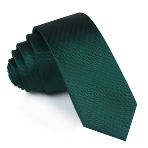 Dark Green Herringbone Skinny Tie