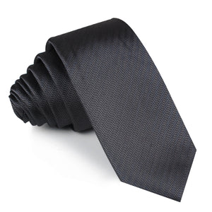 Dark Grey Herringbone Skinny Tie