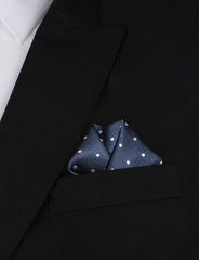 Dark Midnight Blue with White Polka Dots Winged Puff Pocket Square Fold