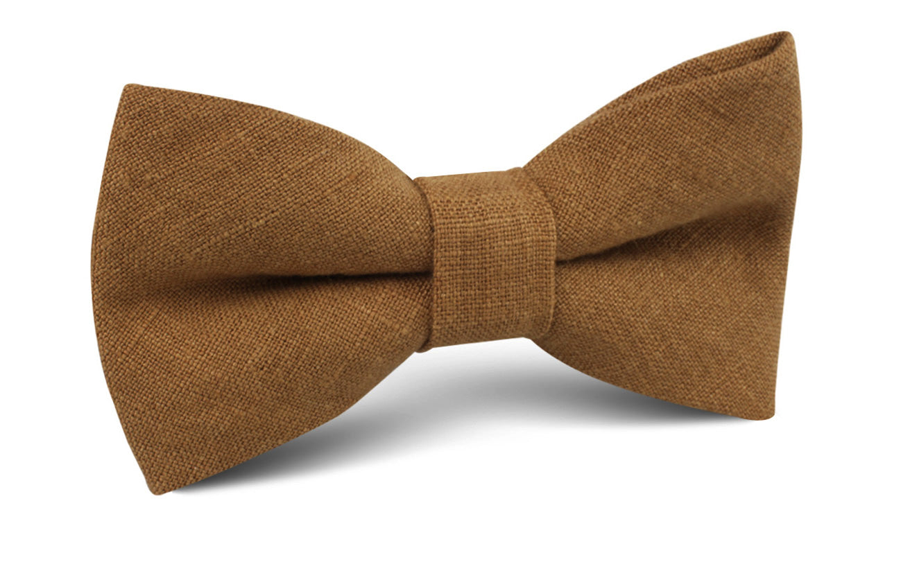 Dark Mustard Brown Linen Bow Tie
