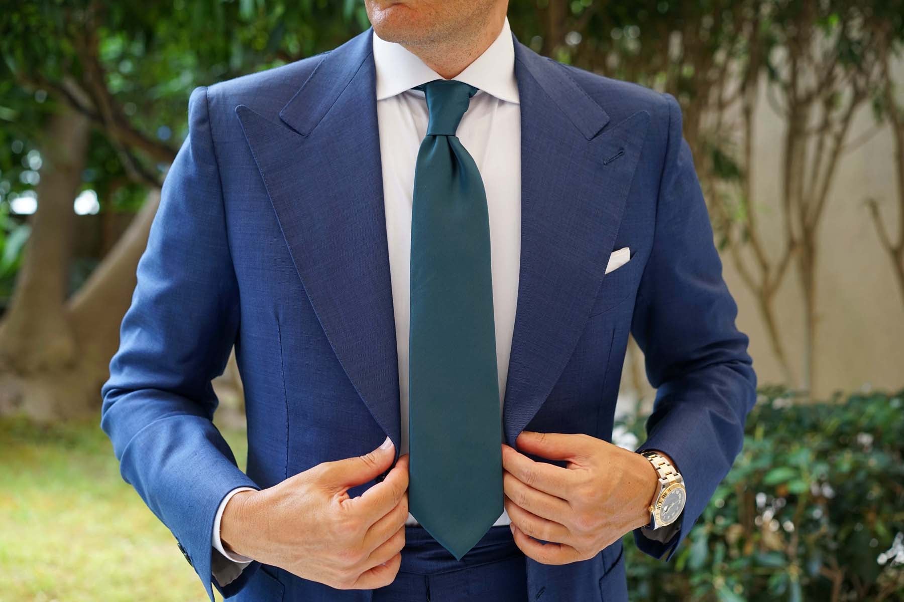 Deep Jade Satin Necktie | Weddings | Peacock Blue Ties for Men AU | OTAA