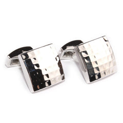 Dented Silver Square Grid Cufflinks Front OTAA