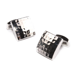 Dented Silver Square Grid Cufflinks
