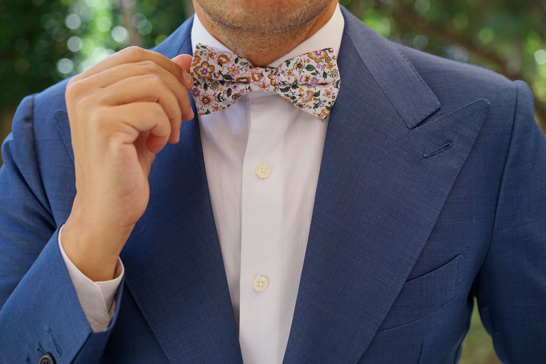Diamond White Liberty Floral Bow Tie | Men's Cotton Bowties Bowtie | OTAA
