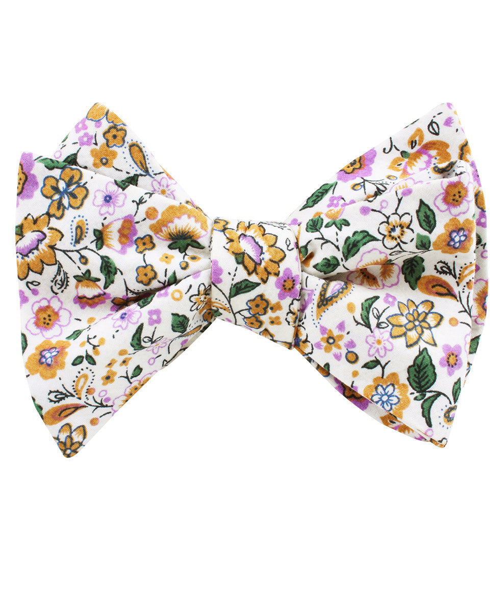 Diamond White Liberty Floral Self Bow Tie Folded Up