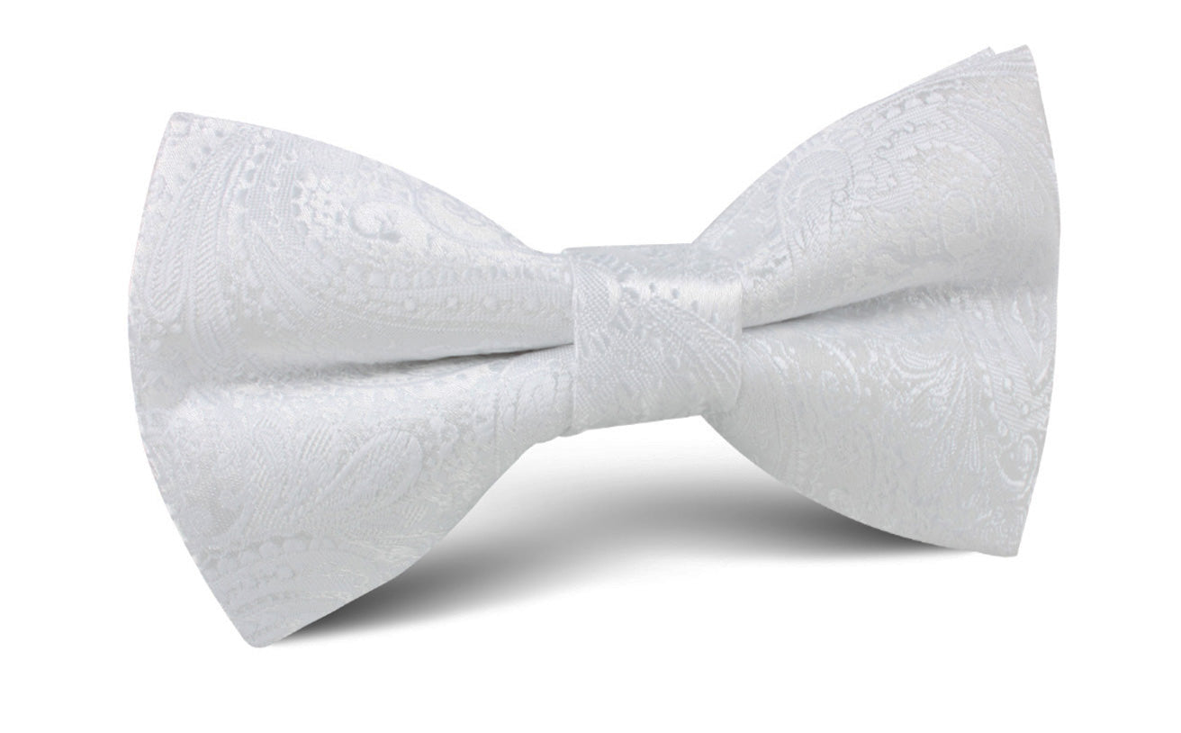 Diamond White Teardrop Paisley Bow Tie