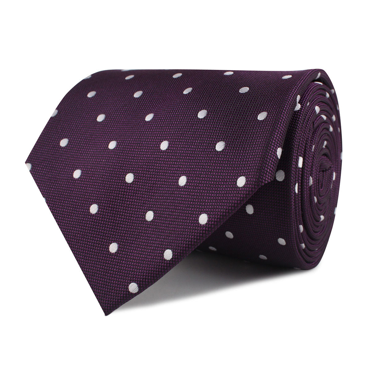Eggplant Plum Purple with White Polka Dots Necktie Front Roll