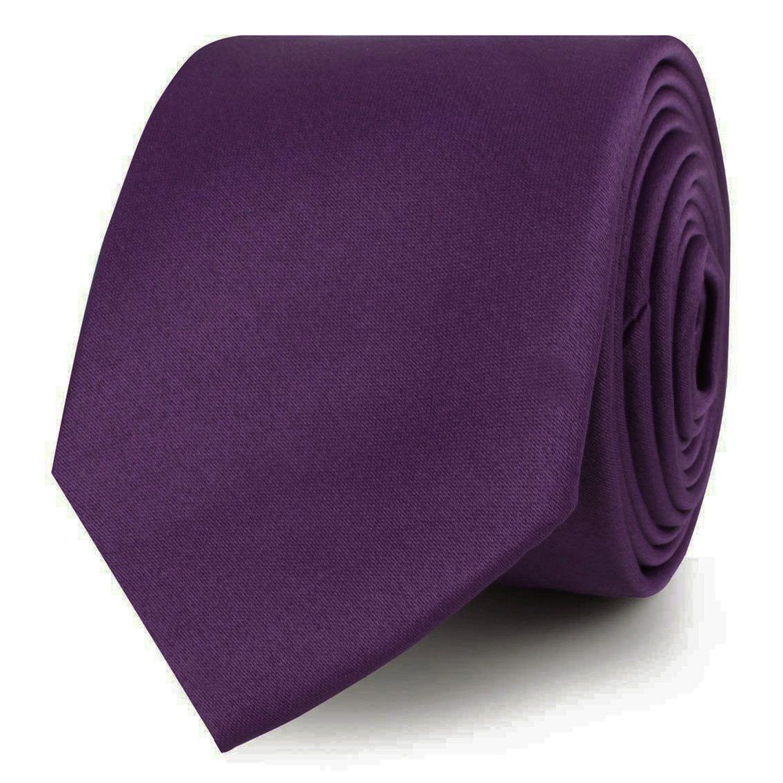 Eggplant Purple Satin Skinny Tie Plum Men's Slim Ties OTAA