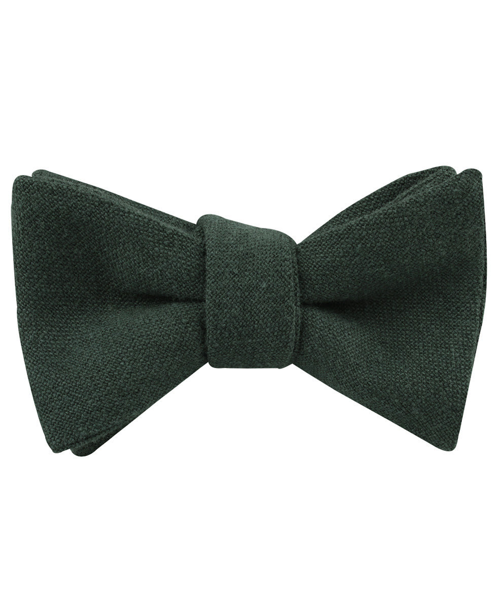 Emerald Dark Green Linen Self Tied Bow Tie
