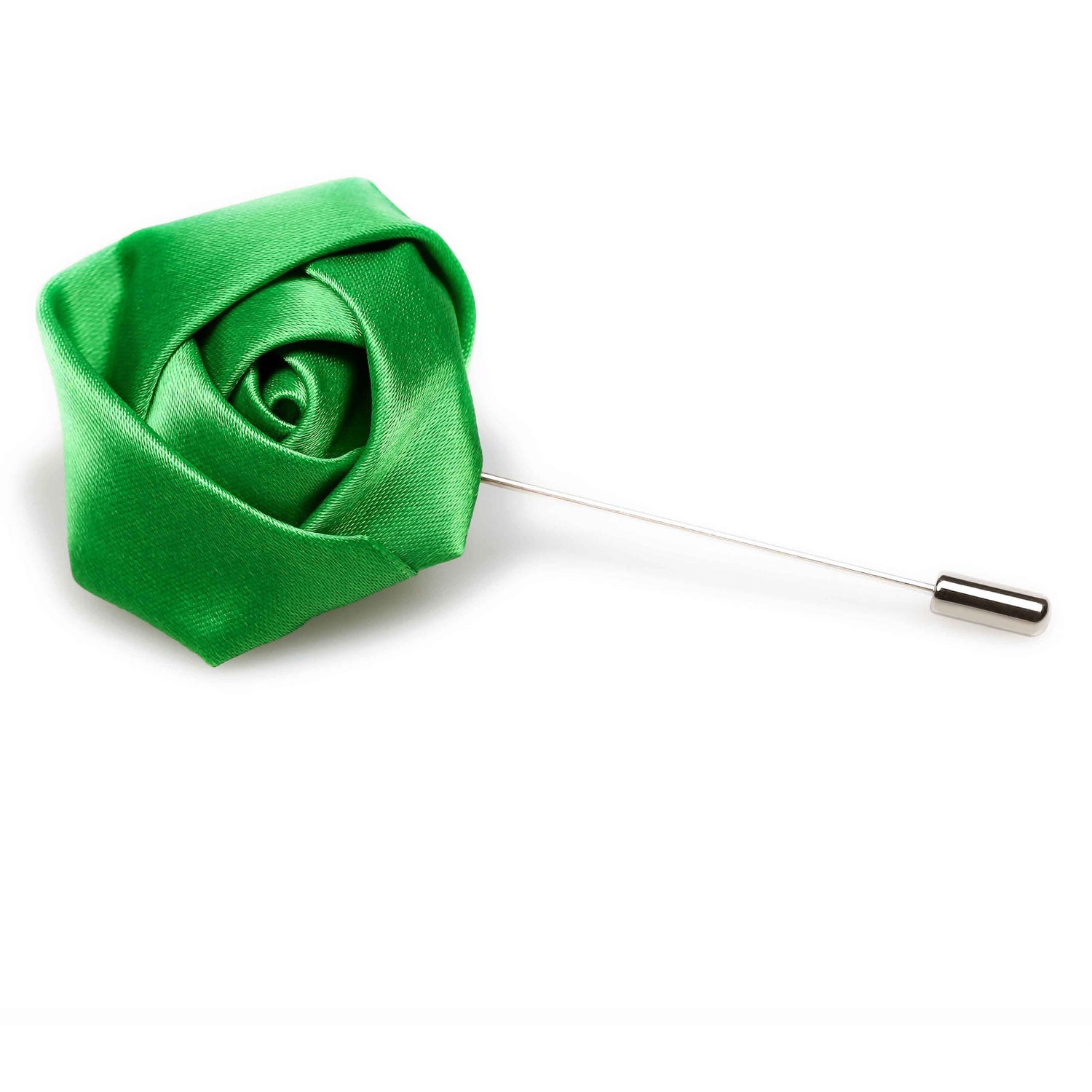 Emerald Green Satin Rose Lapel Pin
