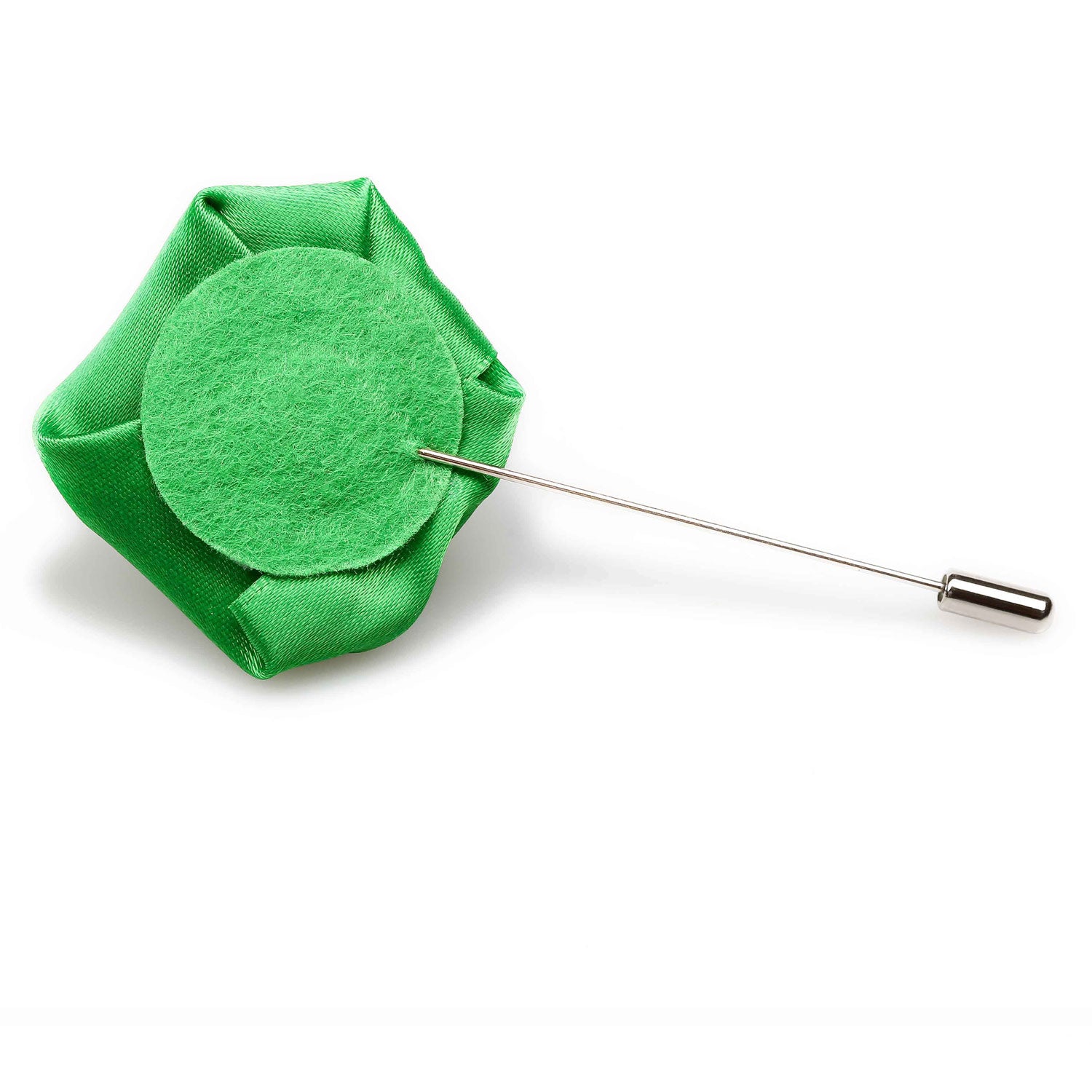 Emerald Green Satin Rose Mens Lapel Pin