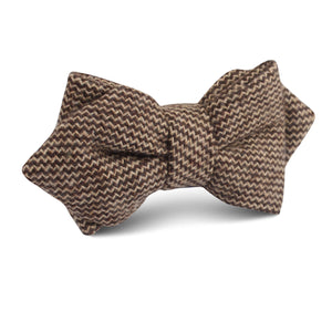Espresso Brown Zigzag Wool Diamond Bow Tie