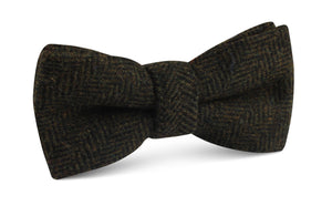 Essex Green Herringbone Textured Wool Bow Tie