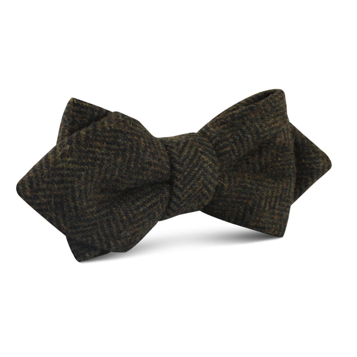 Essex Green Herringbone Textured Wool Diamond Bow Tie