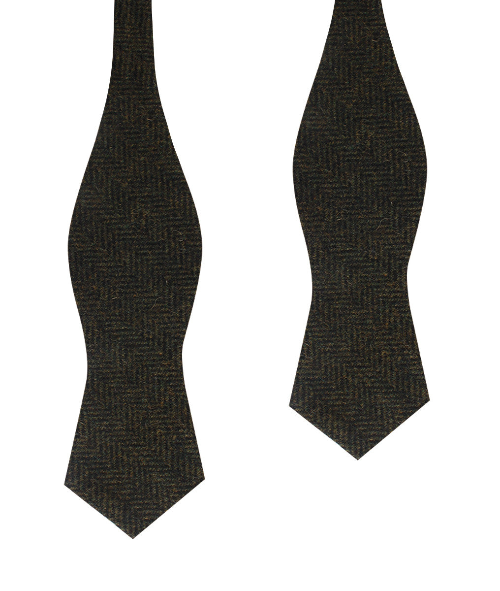 Essex Green Herringbone Textured Wool Diamond Self Bow Tie