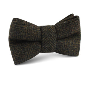 Essex Green Herringbone Textured Wool Kids Bow Tie