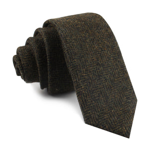 Essex Green Herringbone Textured Wool Skinny Tie