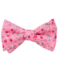 Flamenco Pink Floral Self Bow Tie Folded Up