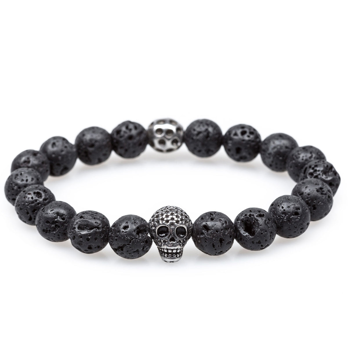 Flores Island Volcanic Rock Skull Bracelet | Mens Lava Stone Bracelets ...