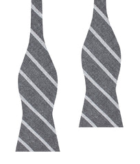 Galileo Pewter Grey Striped Linen Self Bow Tie