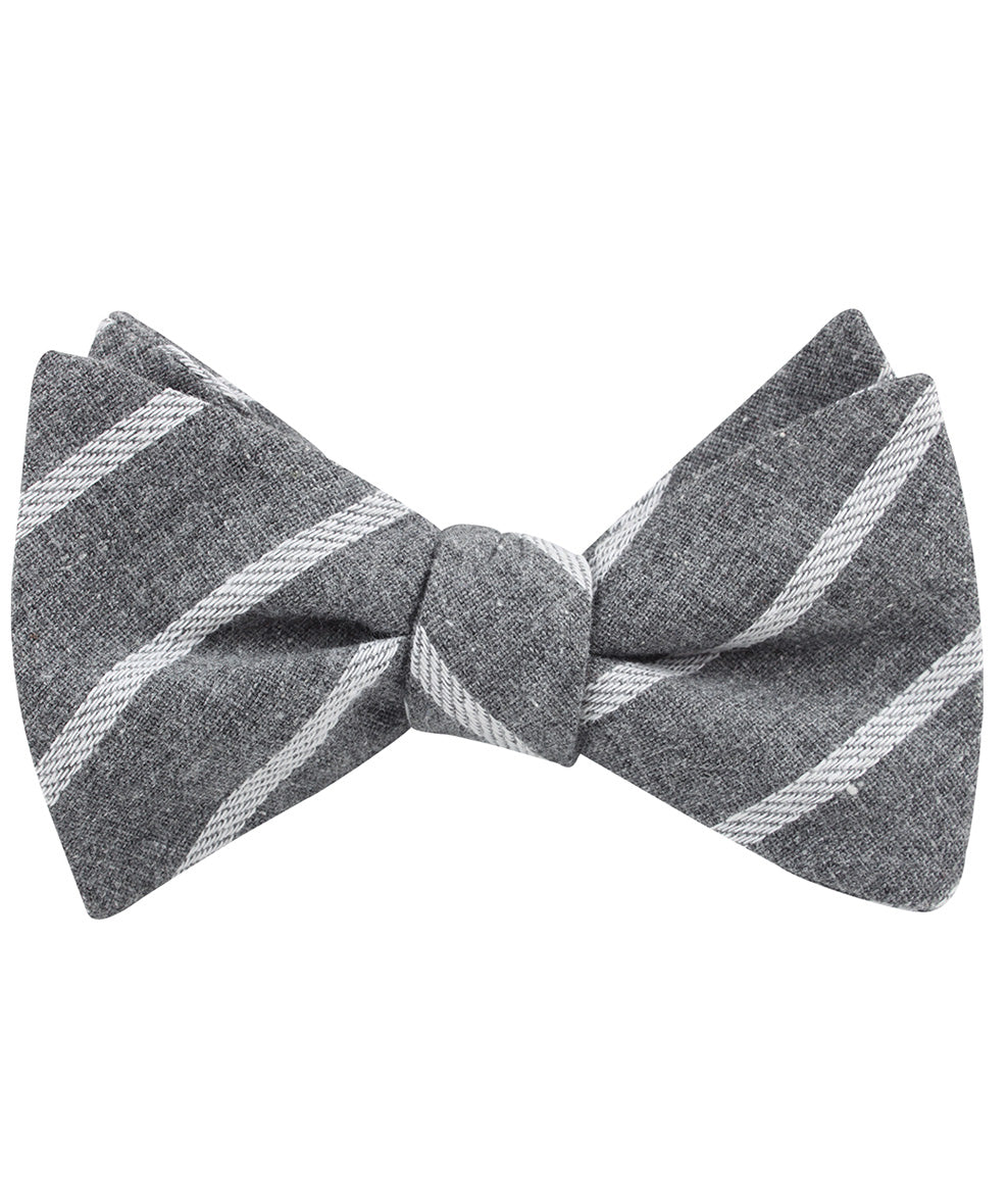 Galileo Pewter Grey Striped Linen Self Tied Bow Tie